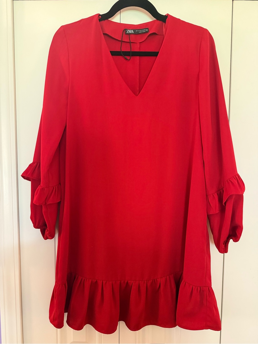 Zara Red V-Neck Ruffle Mini Dress - Picture 4 of 9